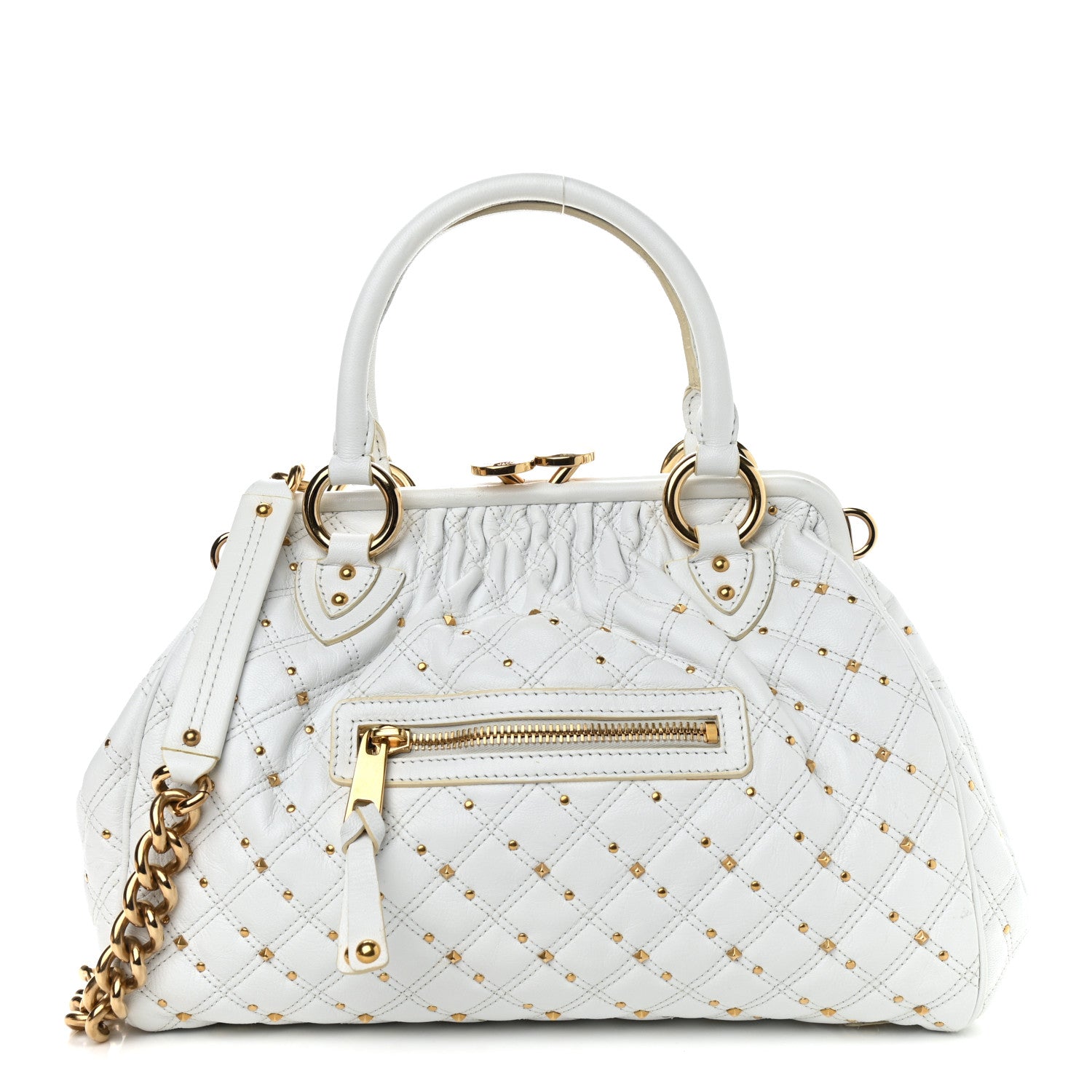 Marc Jacobs Calfskin Quilted Studded Stam White 1 of 11