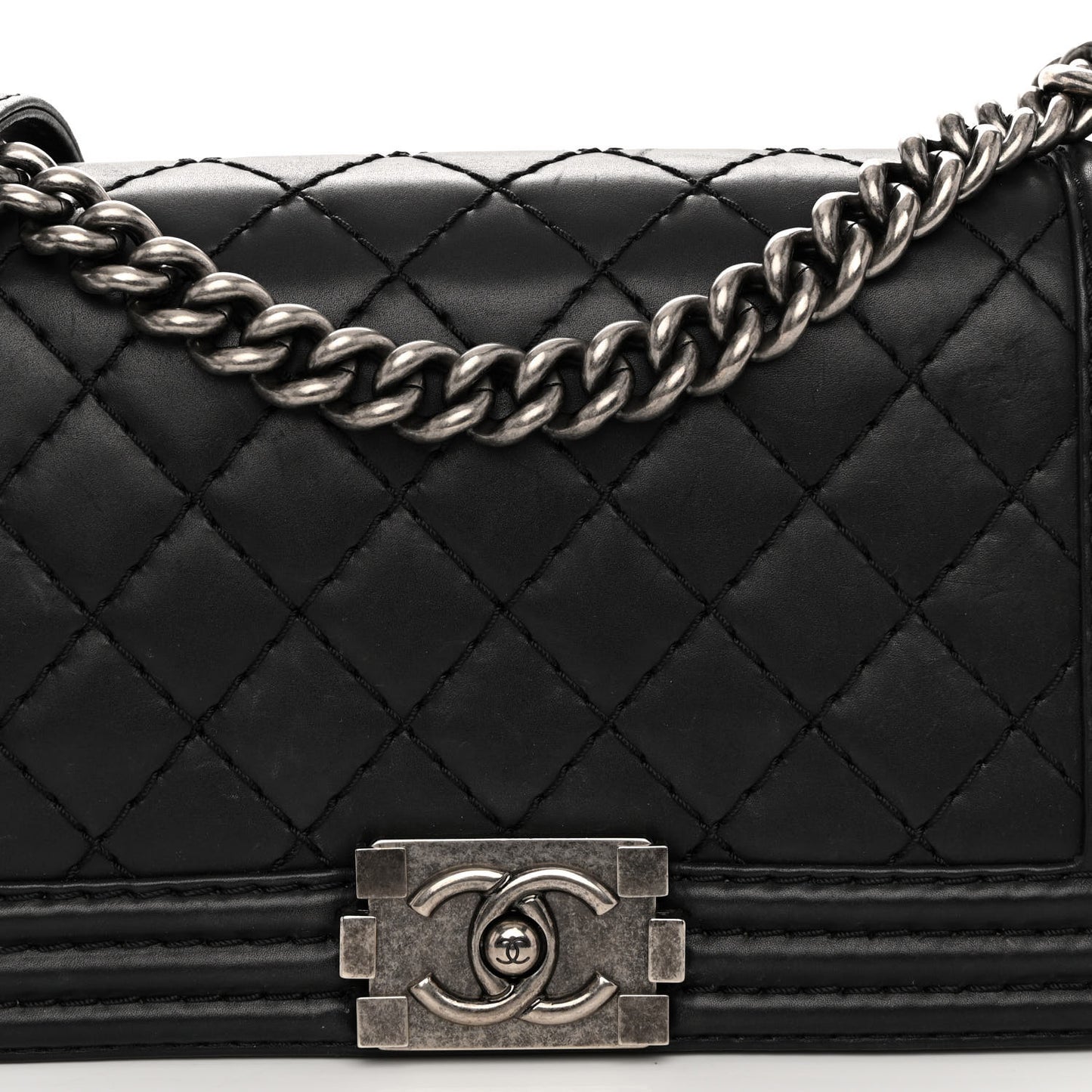 Calfskin Stitched Medium Boy Flap Black