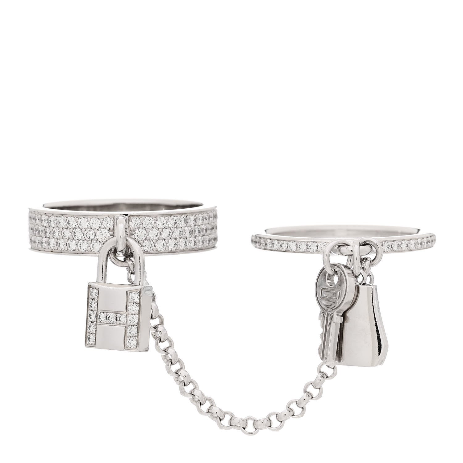 Hermes 18K White Gold Diamond Kelly Clochette Double Ring 50 5.25 3 of 8