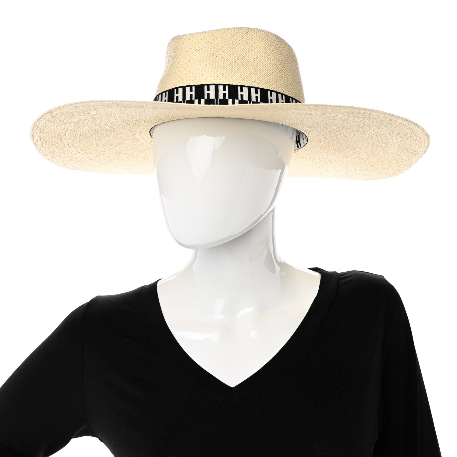 Hermes Straw Arizona Panama Brisa Hat 57 Naturel Ecru Black 2 of 9