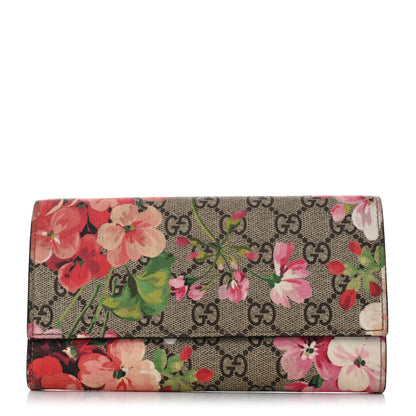 Gucci GG Supreme Monogram Blooms Continental Wallet Beige Multicolor Dry Rose 1 of 9