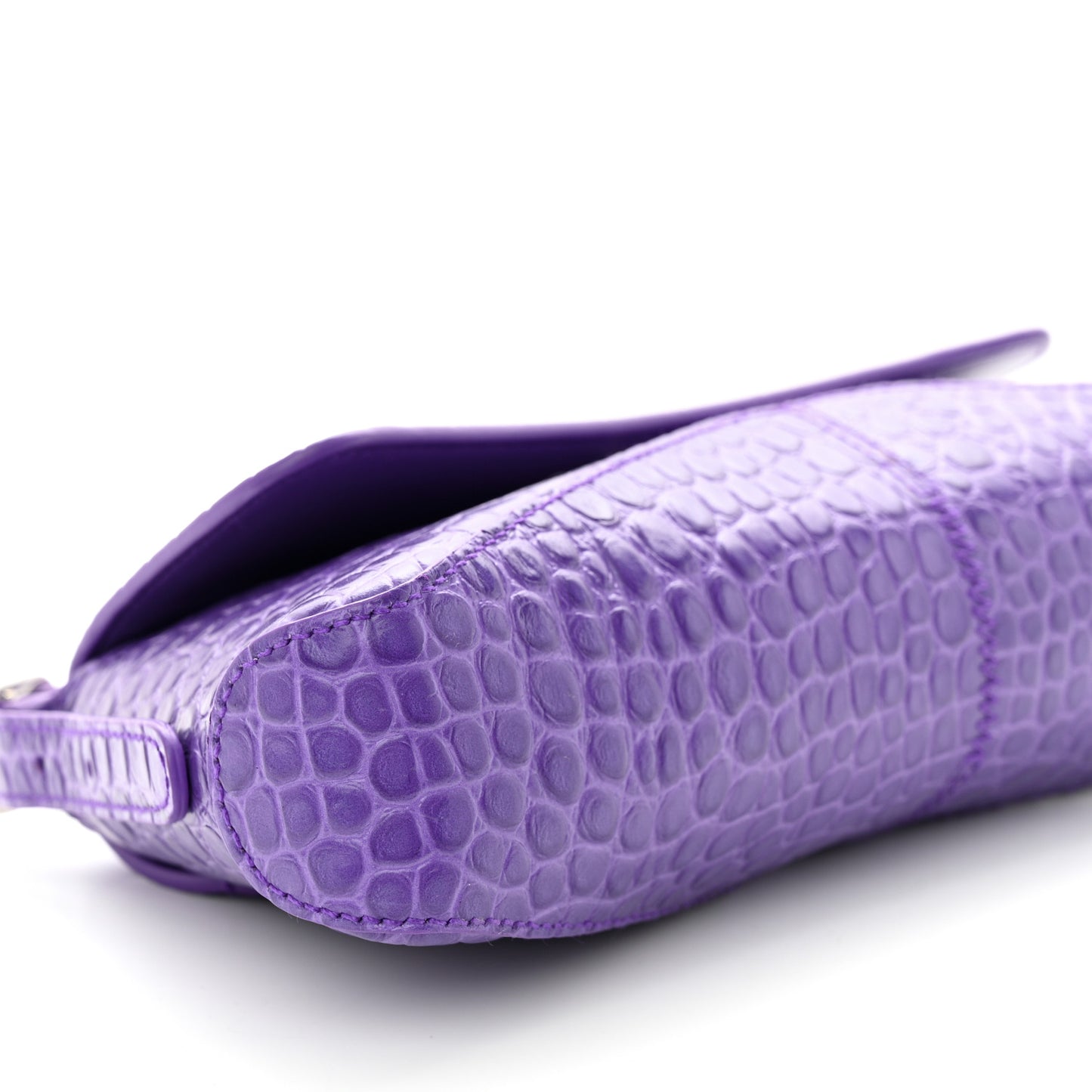Shiny Super Supple Calfskin Crocodile Embossed Small XX Flap Stretch Bag Purple