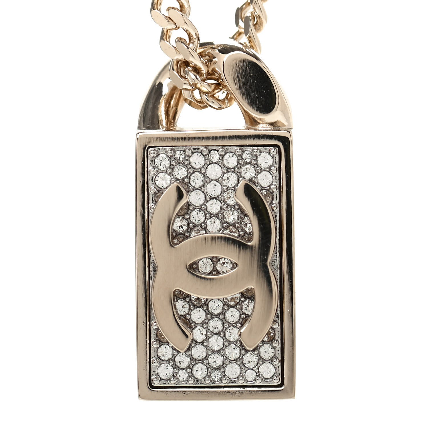 Chanel Crystal Dog Tag Charm Necklace Gold 3 of 4