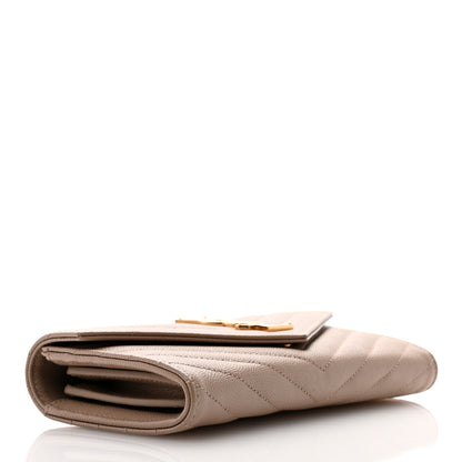 Saint Laurent Grain De Poudre Matelasse Chevron Monogram Flap Wallet Dark Beige 4 of 7