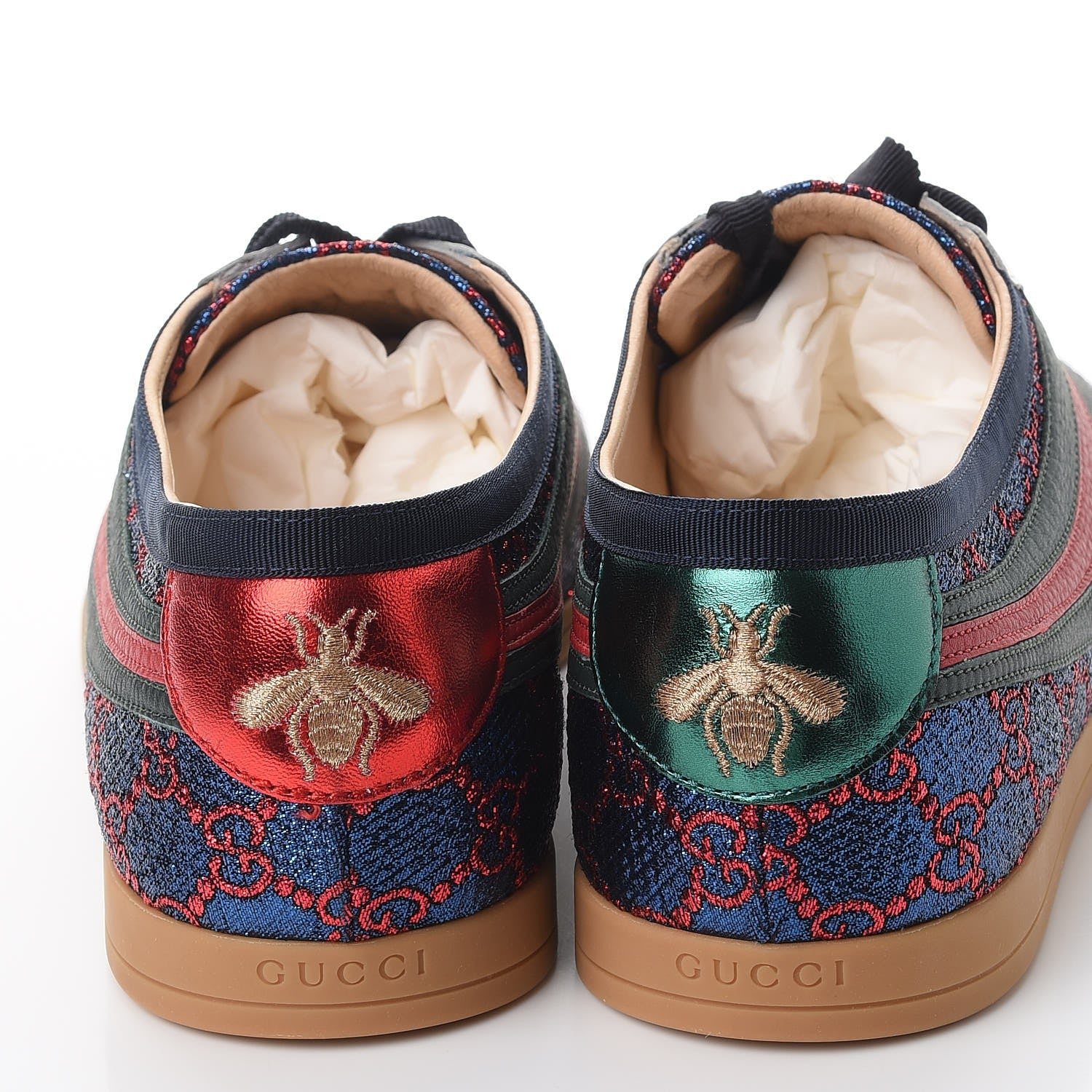 Gucci Lurex Calfskin Web GG Monogram Mens Falacer Sneakers 9 Iridescent Blue Iridescent Red Silver 10 of 11