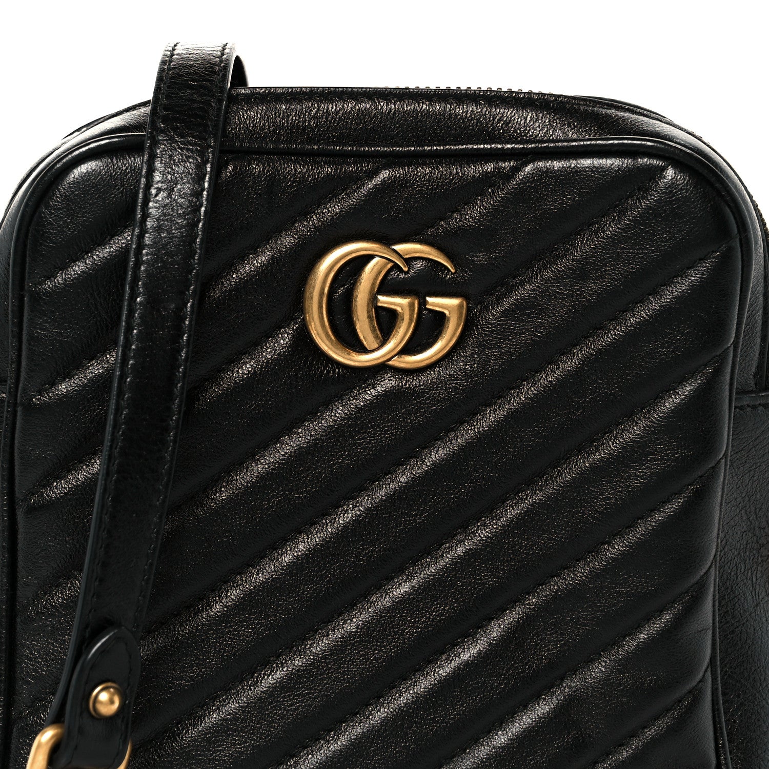 Gucci Azalea Calfskin Matelasse Diagonal Tall GG Marmont Crossbody Bag Black 9 of 11