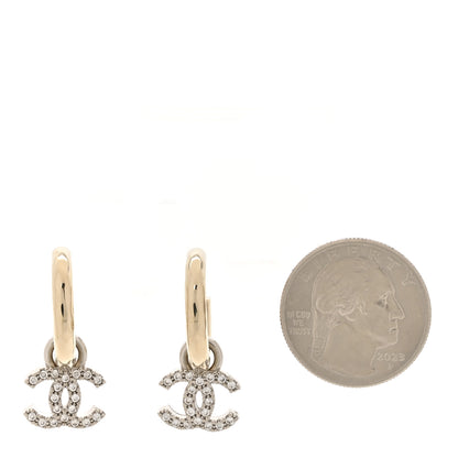 Chanel Metal Crystal CC Hoop Drop Earrings Gold 2 of 5