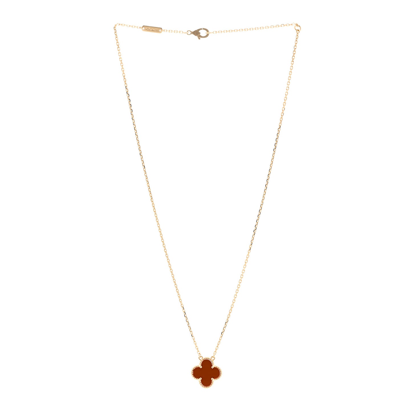18K Yellow Gold Carnelian Vintage Alhambra Pendant Necklace