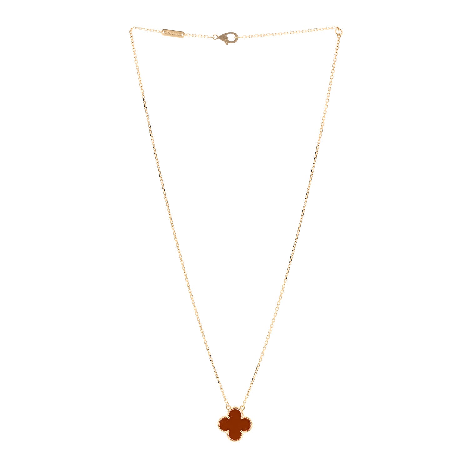 Van Cleef & Arpels 18K Yellow Gold Carnelian Vintage Alhambra Pendant Necklace 3 of 6