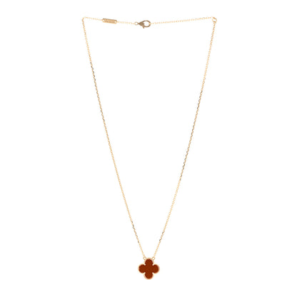 Van Cleef & Arpels 18K Yellow Gold Carnelian Vintage Alhambra Pendant Necklace 3 of 6
