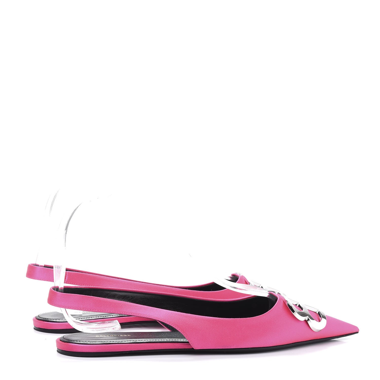 Balenciaga Satin BB Knife Pointy Toe Slingback Flats 37 Neon Pink 4 of 8