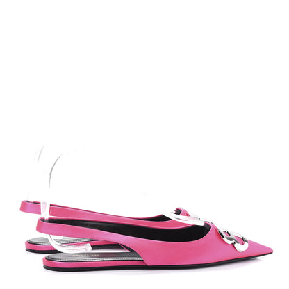 Balenciaga Satin BB Knife Pointy Toe Slingback Flats 37 Neon Pink 4 of 8