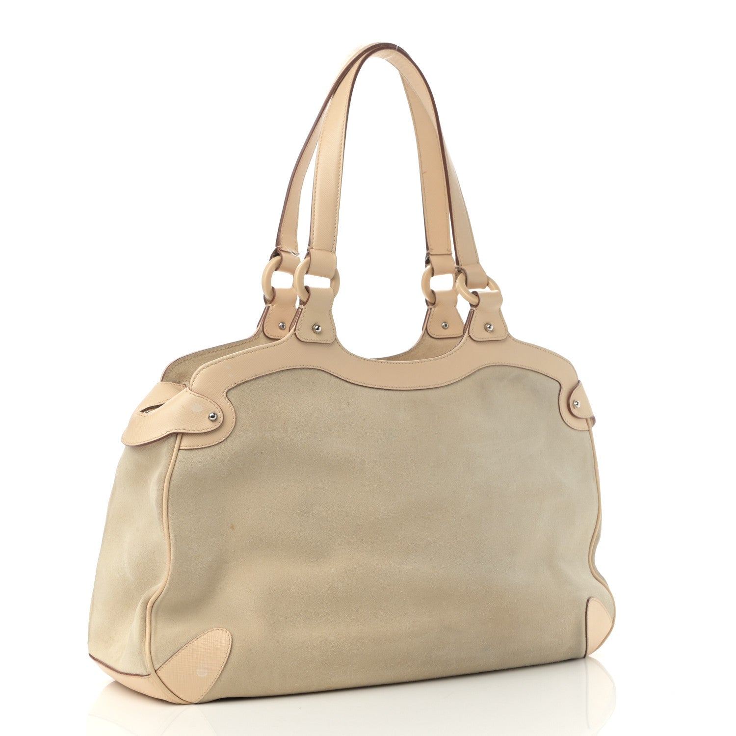 Salvatore Ferragamo Suede Hammered Calfskin Gancini Satchel Beige 3 of 16