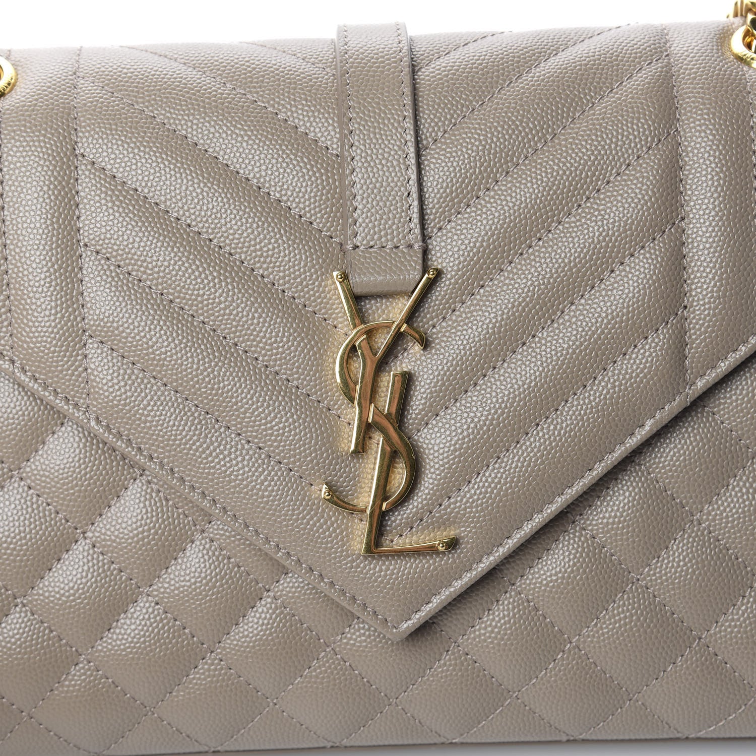 Saint Laurent Grain De Poudre Textured Mixed Matelasse Medium Triquilt Monogram Satchel Taupe 12 of 14