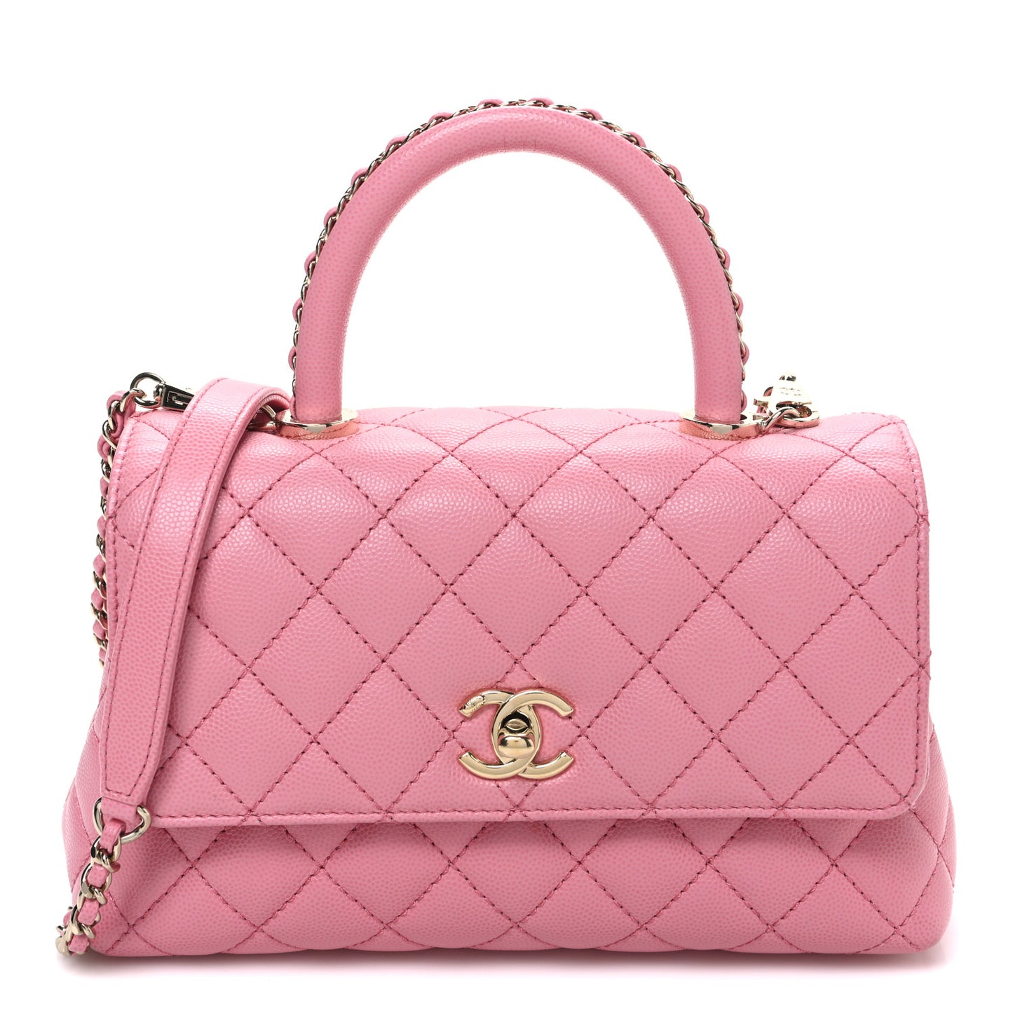 Caviar Quilted Mini Coco Chain Handle Flap Pink