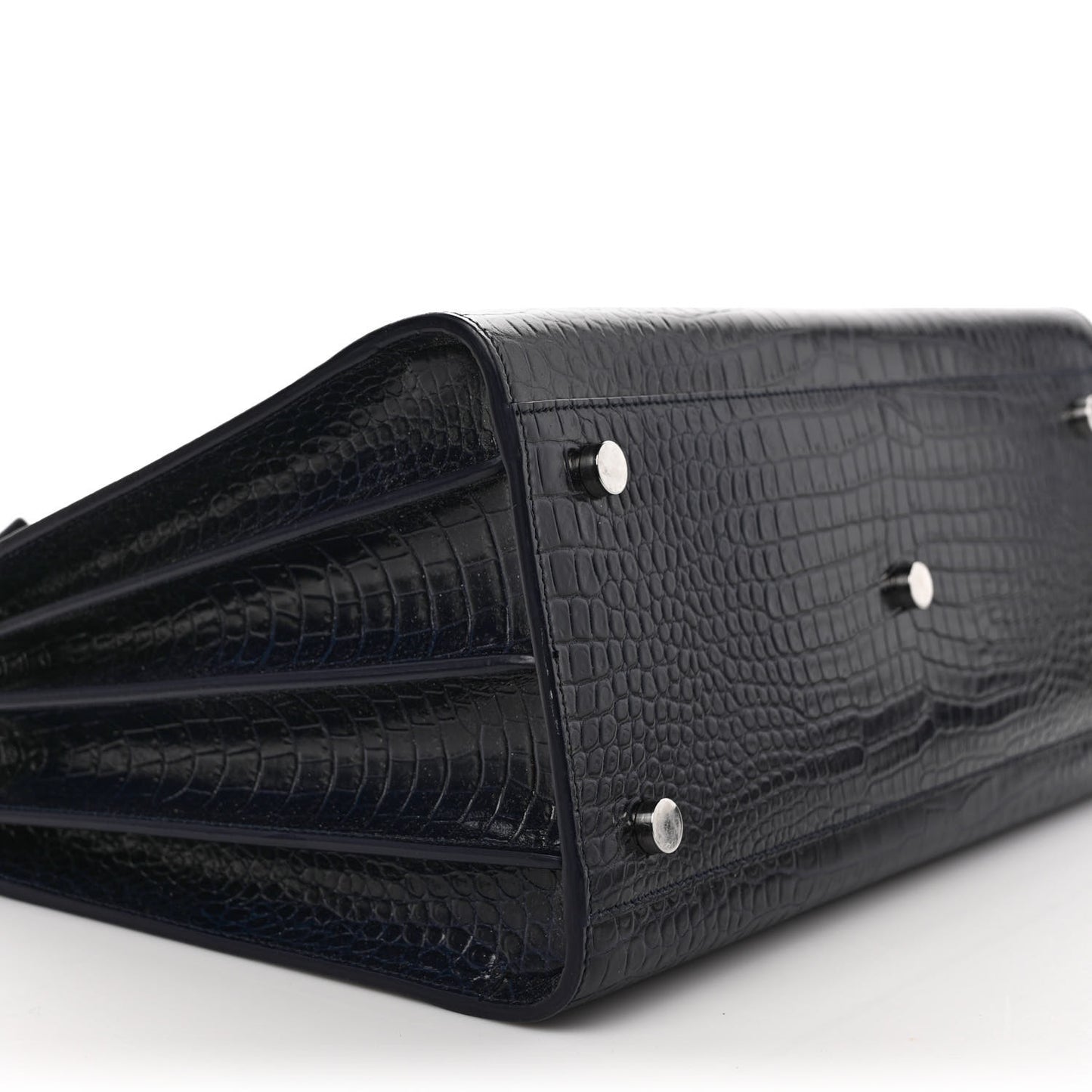 Calfskin Crocodile Embossed Small Supple Sac de Jour Navy