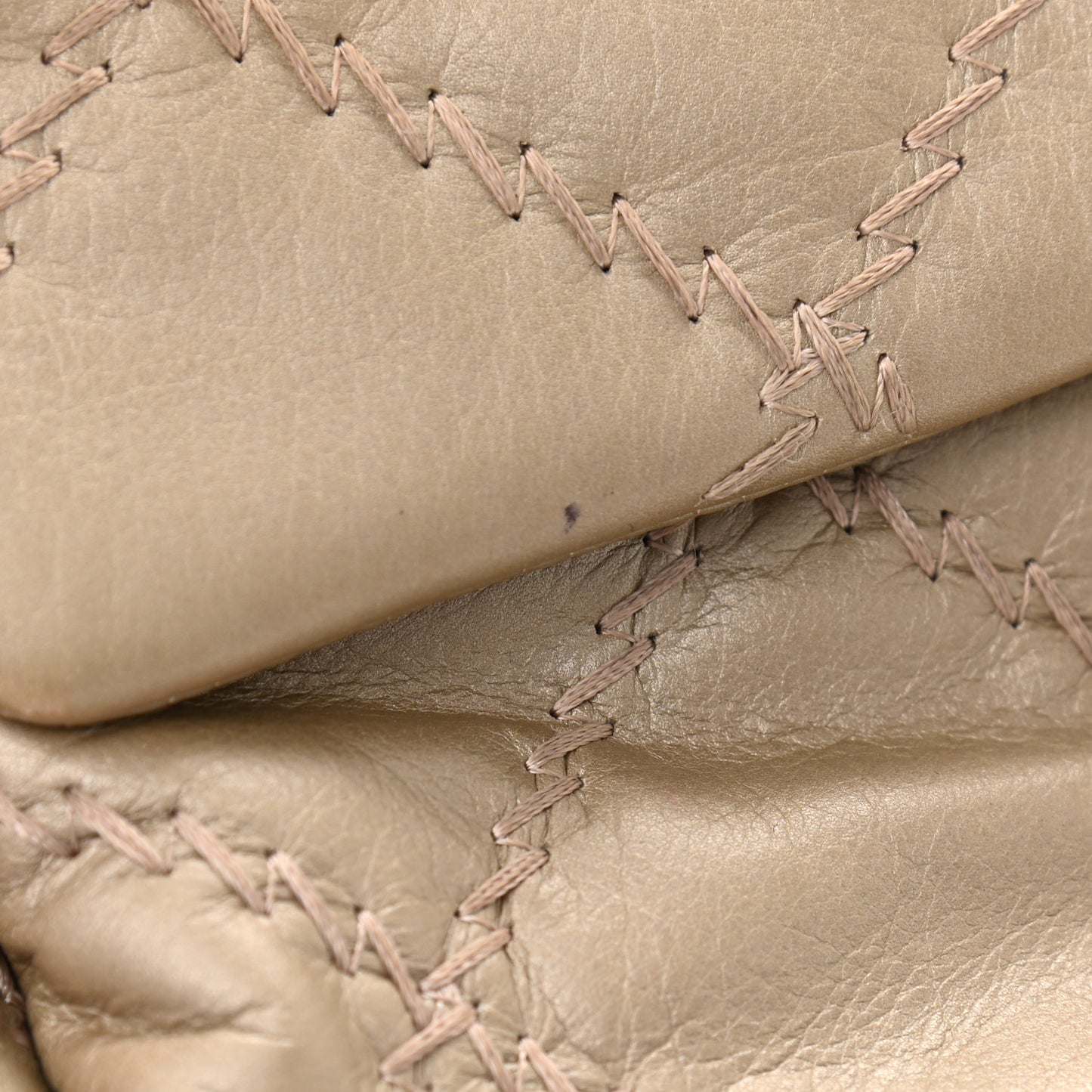 Metallic Lambskin Stitched Mini Flap Beige
