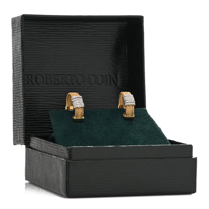 Roberto Coin 18K Yellow White Gold Diamond Silk Mesh Hoop Earrings 6 of 6