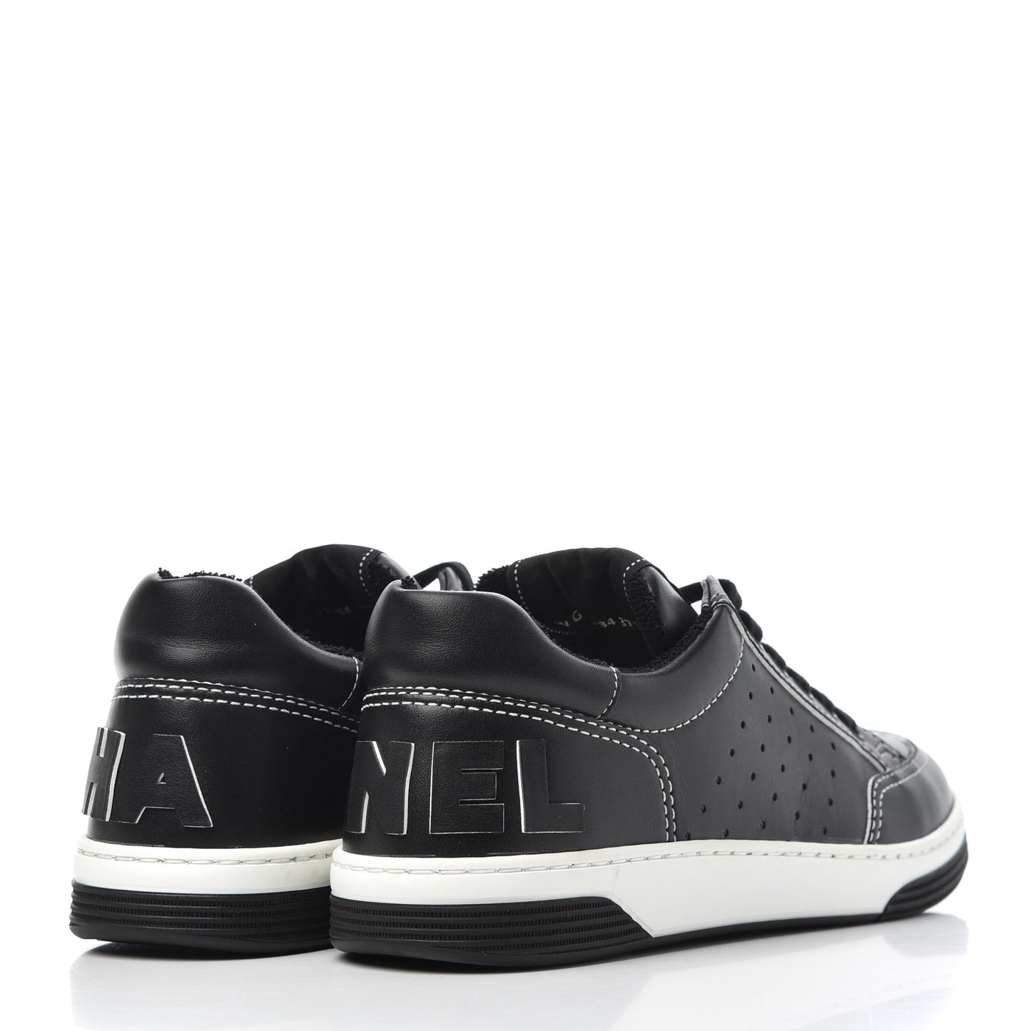 Calfskin Womens Logo Sneakers 37.5 Black White