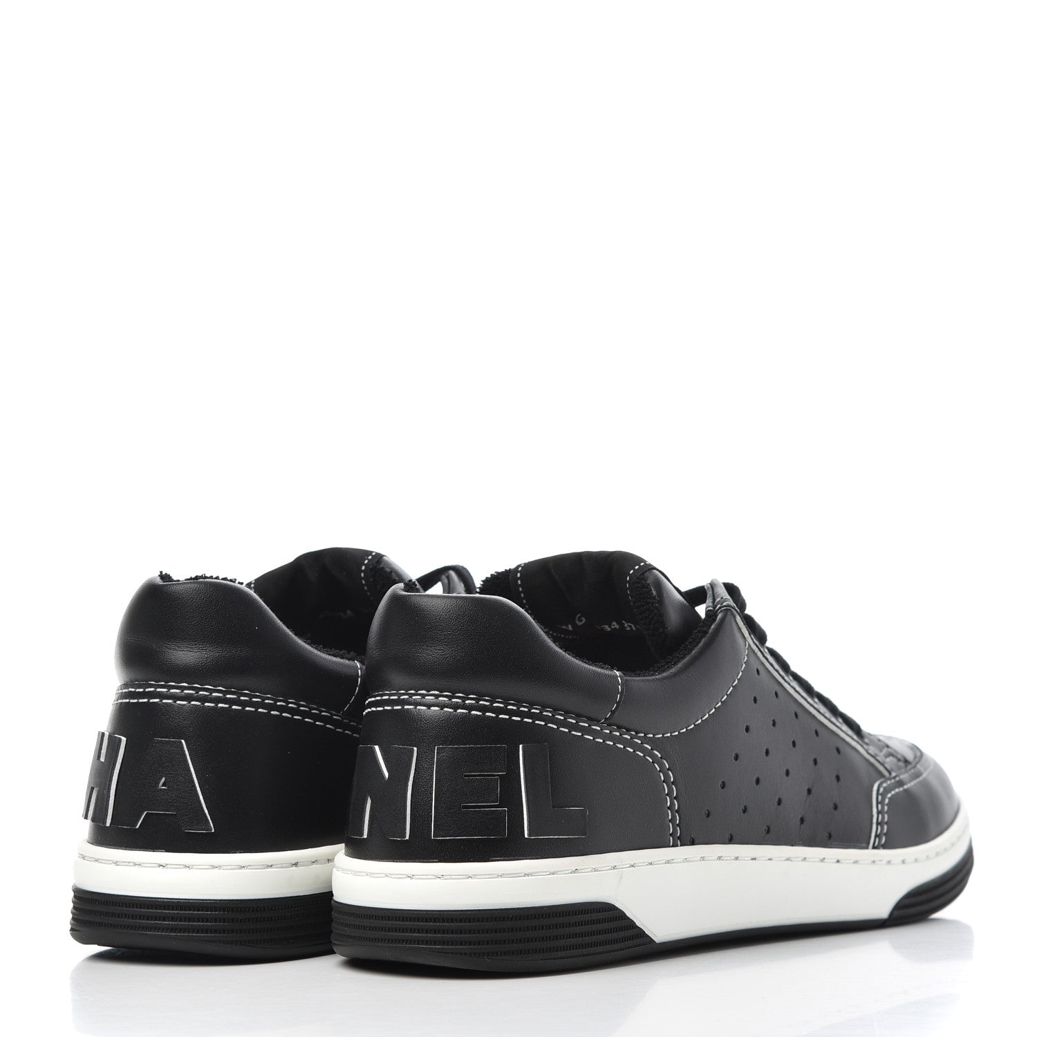Chanel Calfskin Womens Logo Sneakers 37.5 Black White 4 of 9