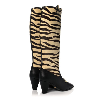 Gucci Calf Hair Wrinkled Kid Tiger Print Zumi Knee Boots Natural Black 4 of 8