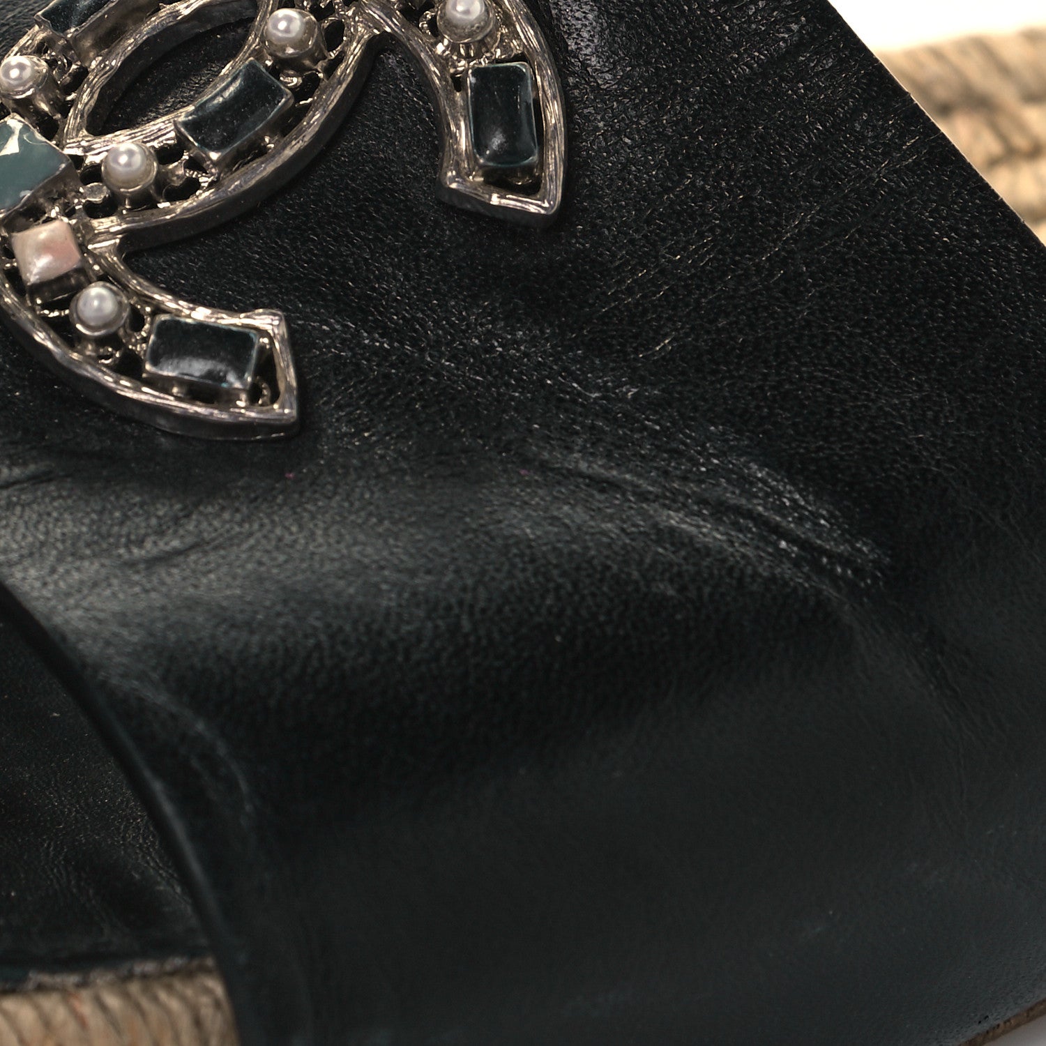 Chanel Calfskin Gripoix CC Espadrille Slip On Sandals 40 Black 8 of 9