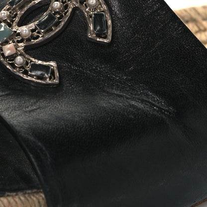 Chanel Calfskin Gripoix CC Espadrille Slip On Sandals 40 Black 8 of 9