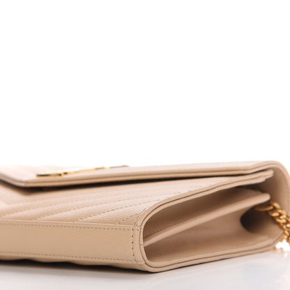 Saint Laurent Grain De Poudre Matelasse Chevron Monogram Chain Wallet Nude Powder 7 of 9