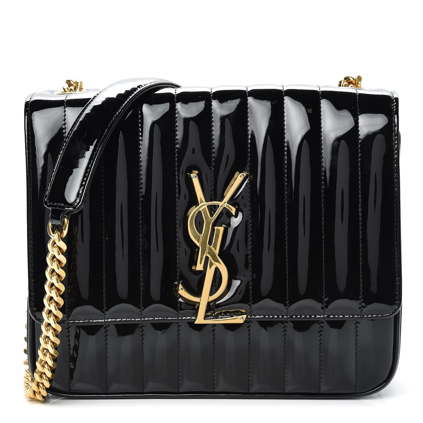 Patent Matelasse Monogram Large Vicky Chain Bag Black