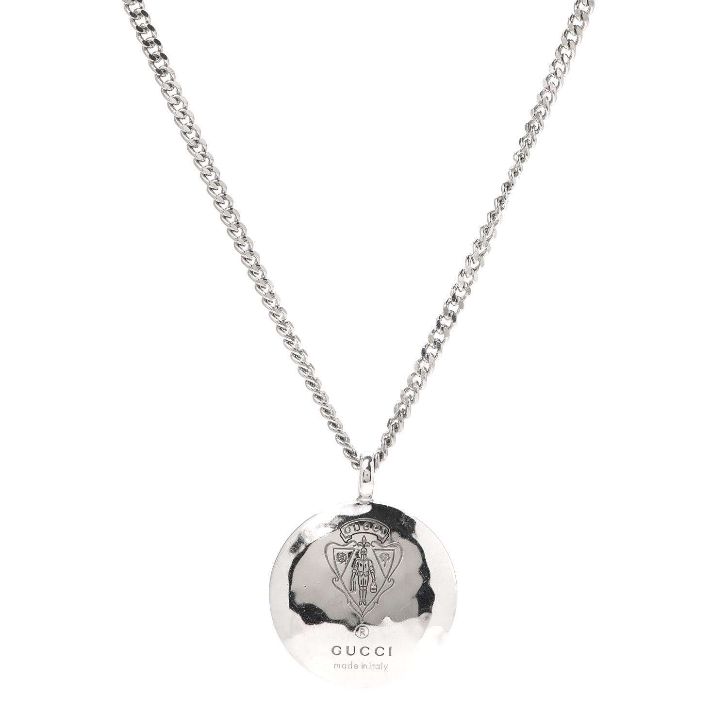 Gucci Sterling Silver Hammered Shield Pendant Necklace 1 of 6