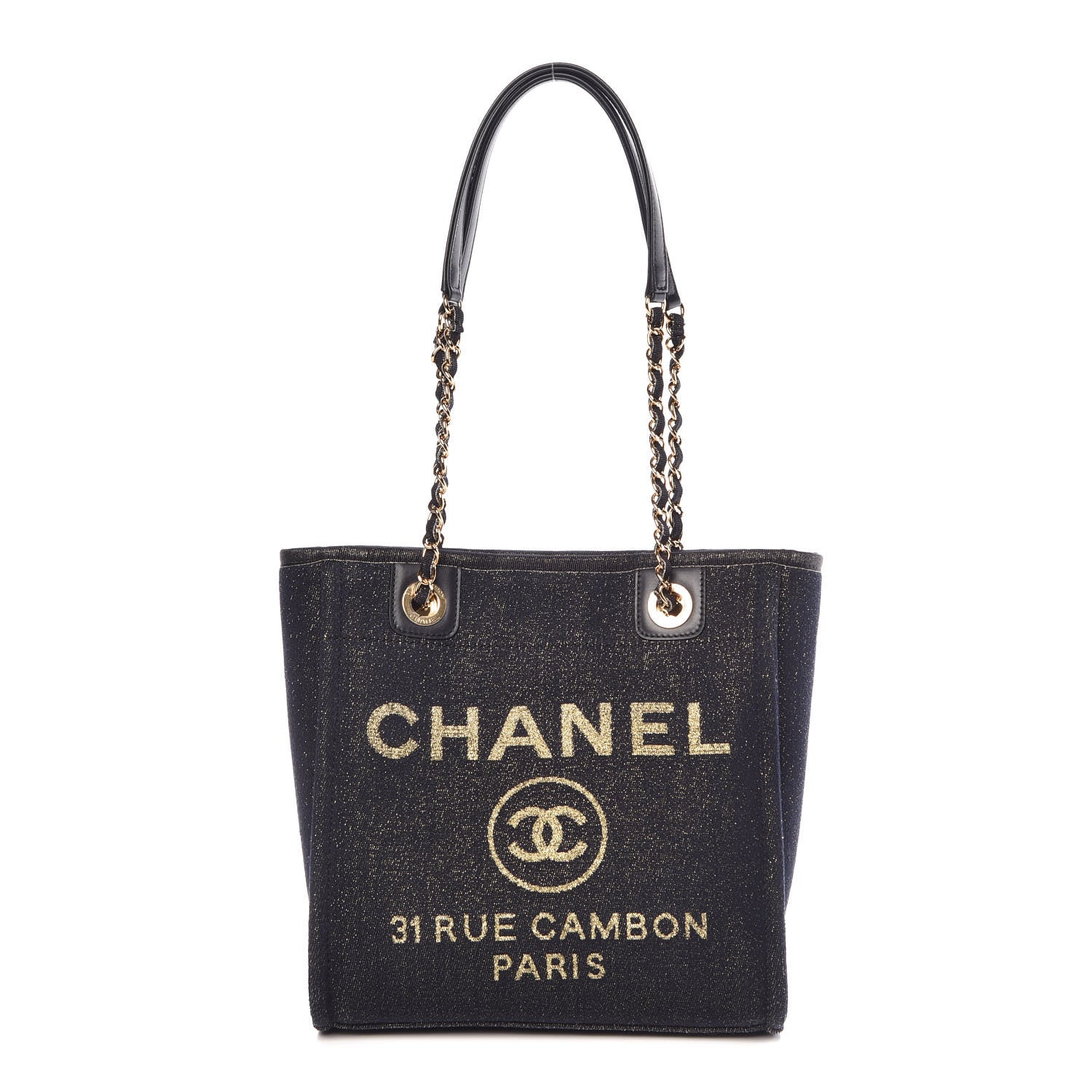 Chanel Lurex Canvas Mini Deauville Tote Navy Blue Gold 1 of 11