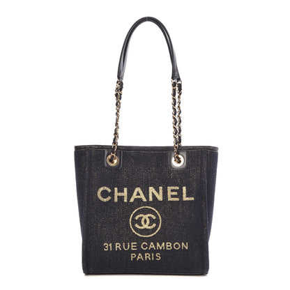 Chanel Lurex Canvas Mini Deauville Tote Navy Blue Gold 1 of 11