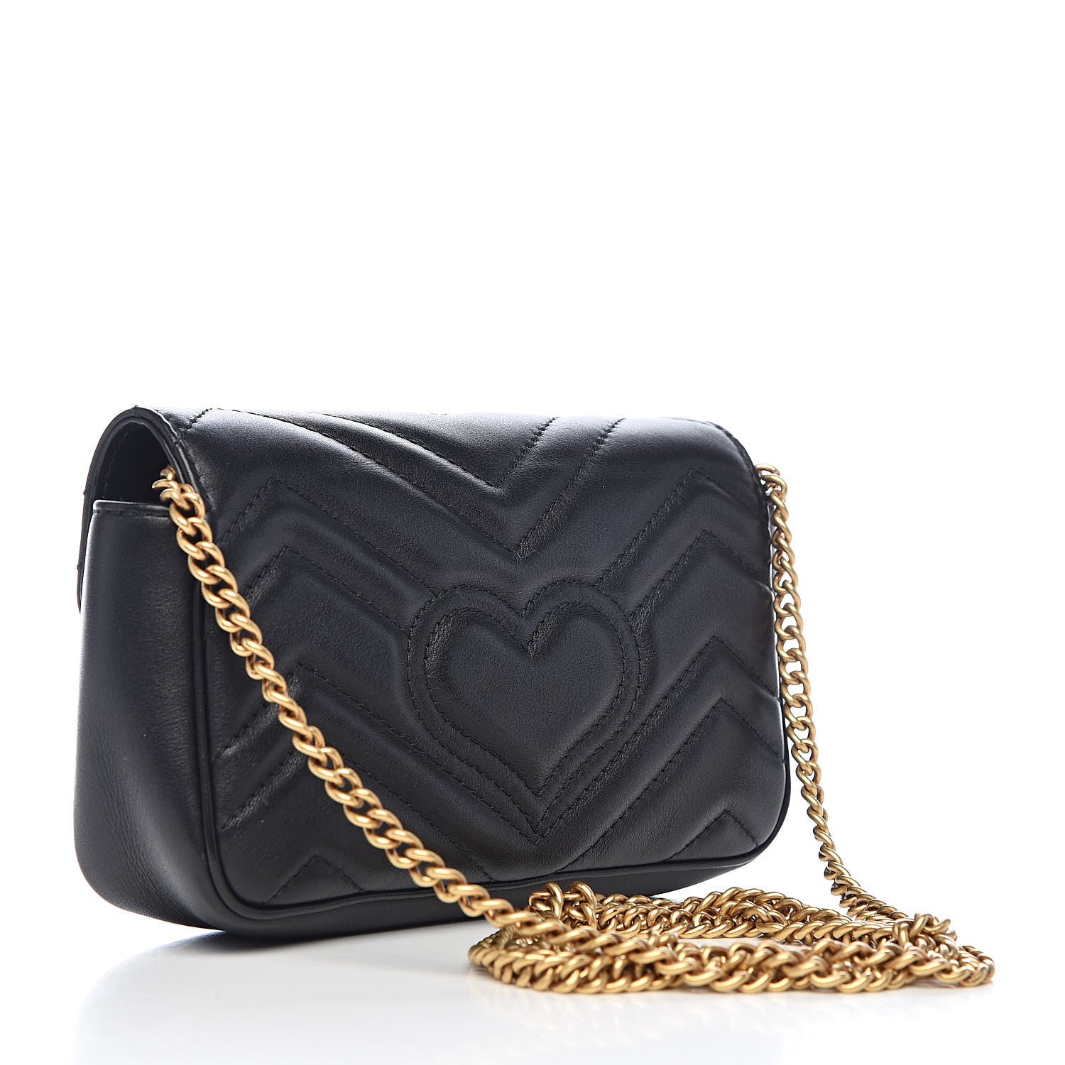 Gucci Calfskin Matelasse Super Mini GG Marmont Shoulder Bag Black 3 of 14