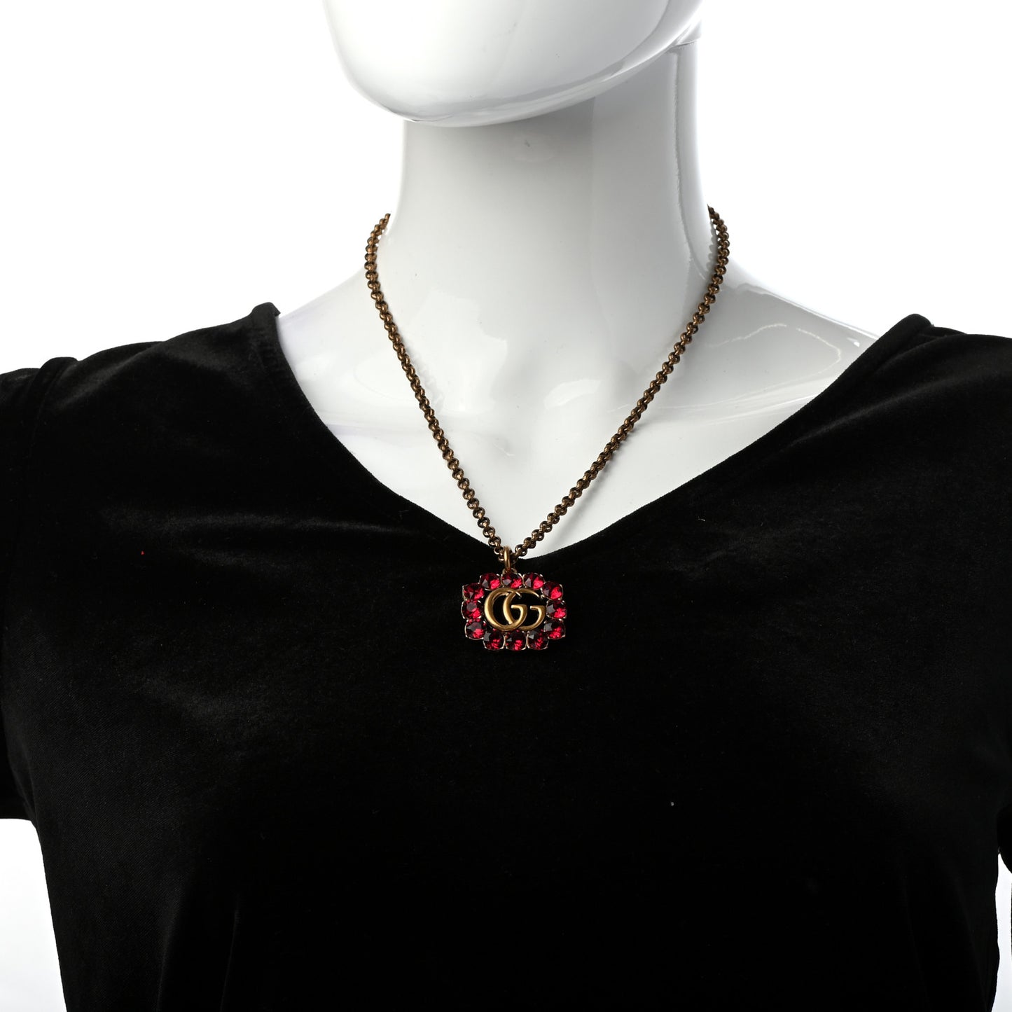Crystal Embellished Double G Necklace Aged Gold Red