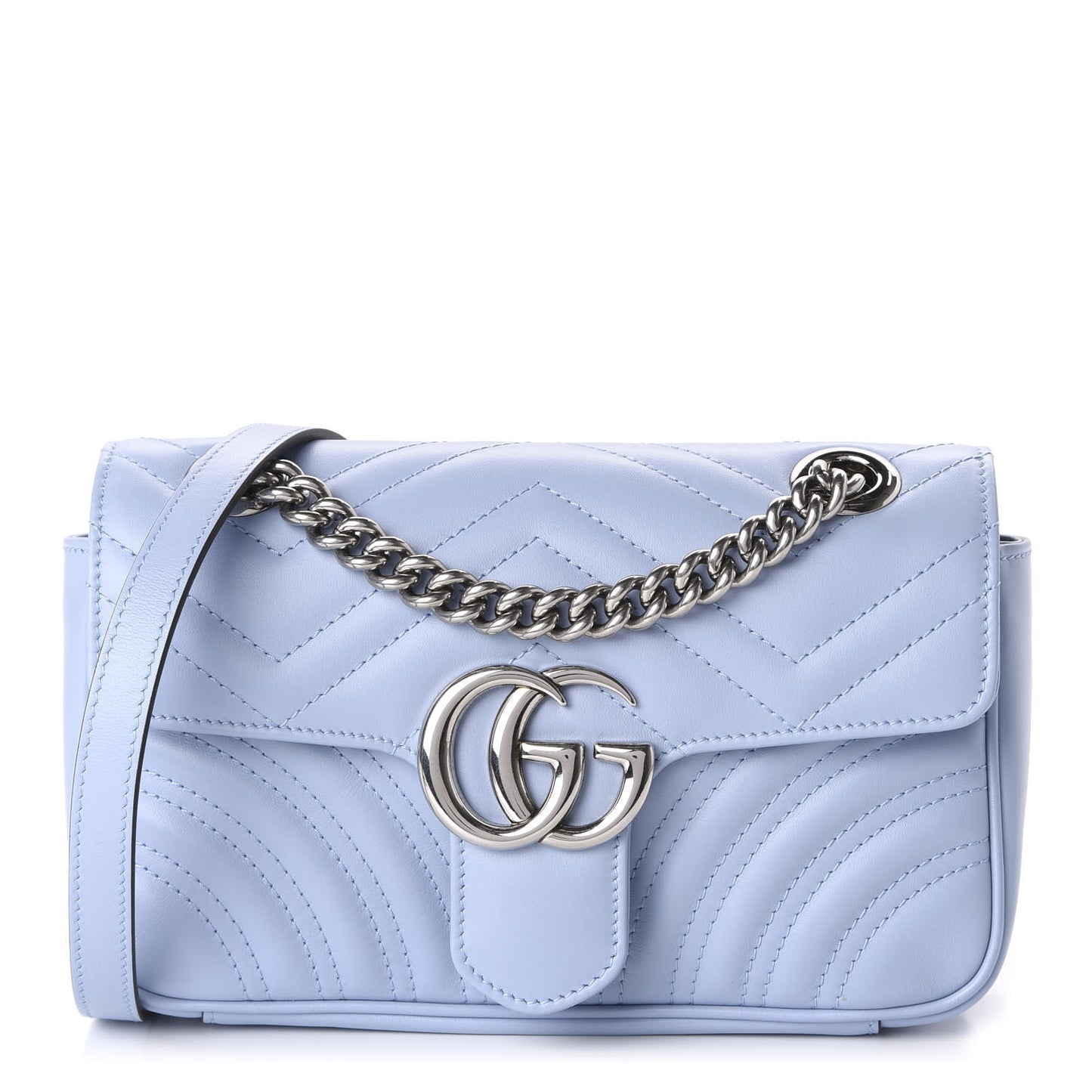 Calfskin Matelasse Mini GG Marmont Shoulder Bag Porcelain Light Blue