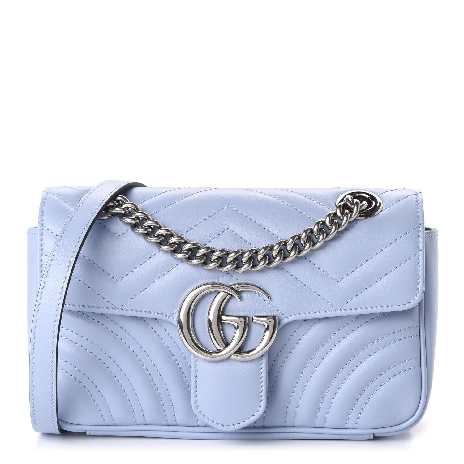 Gucci Calfskin Matelasse Mini GG Marmont Shoulder Bag Porcelain Light Blue 1 of 10