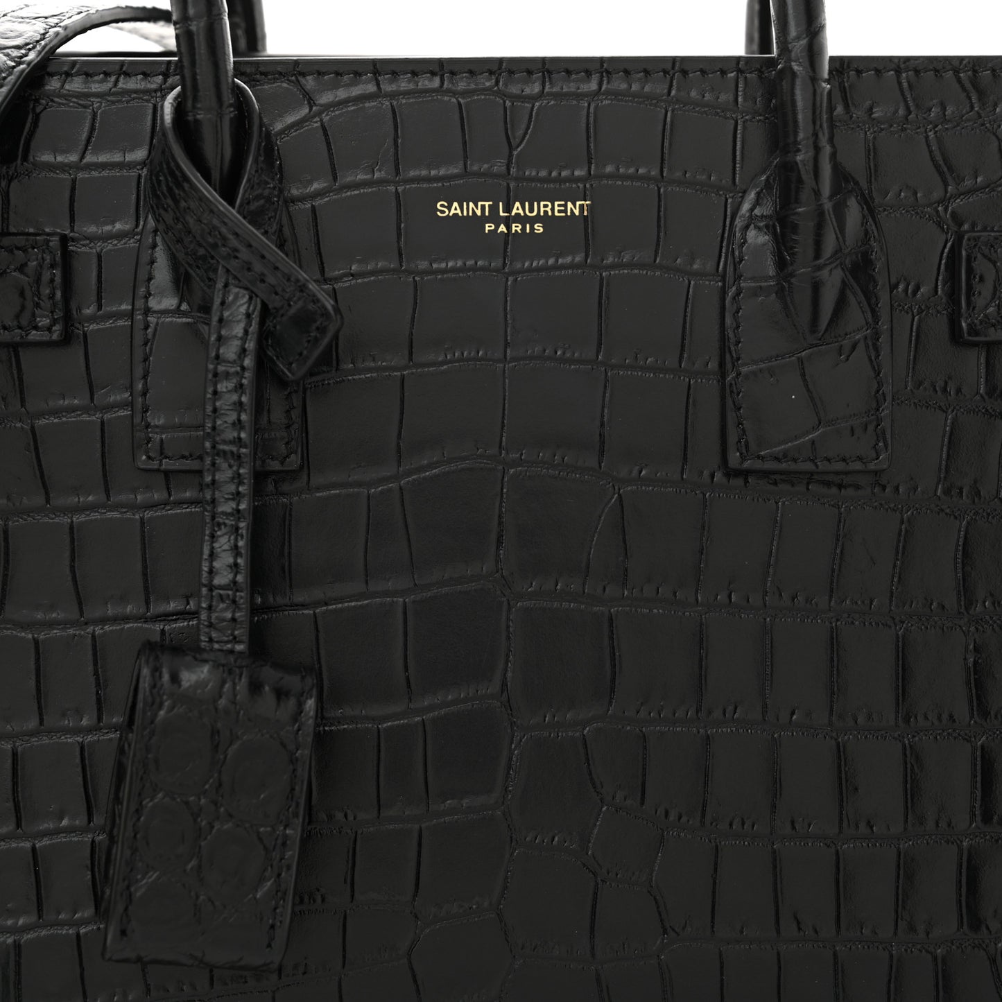 Calfskin Crocodile Embossed Baby Sac De Jour Black