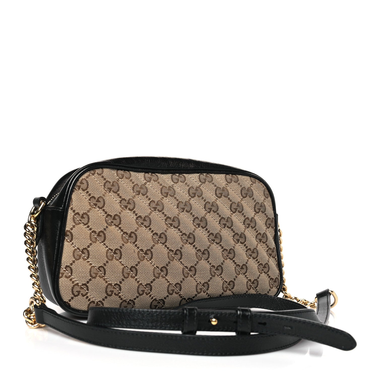 Gucci Monogram Matelasse Diagonal Small GG Marmont Chain Shoulder Bag Beige Black 3 of 9
