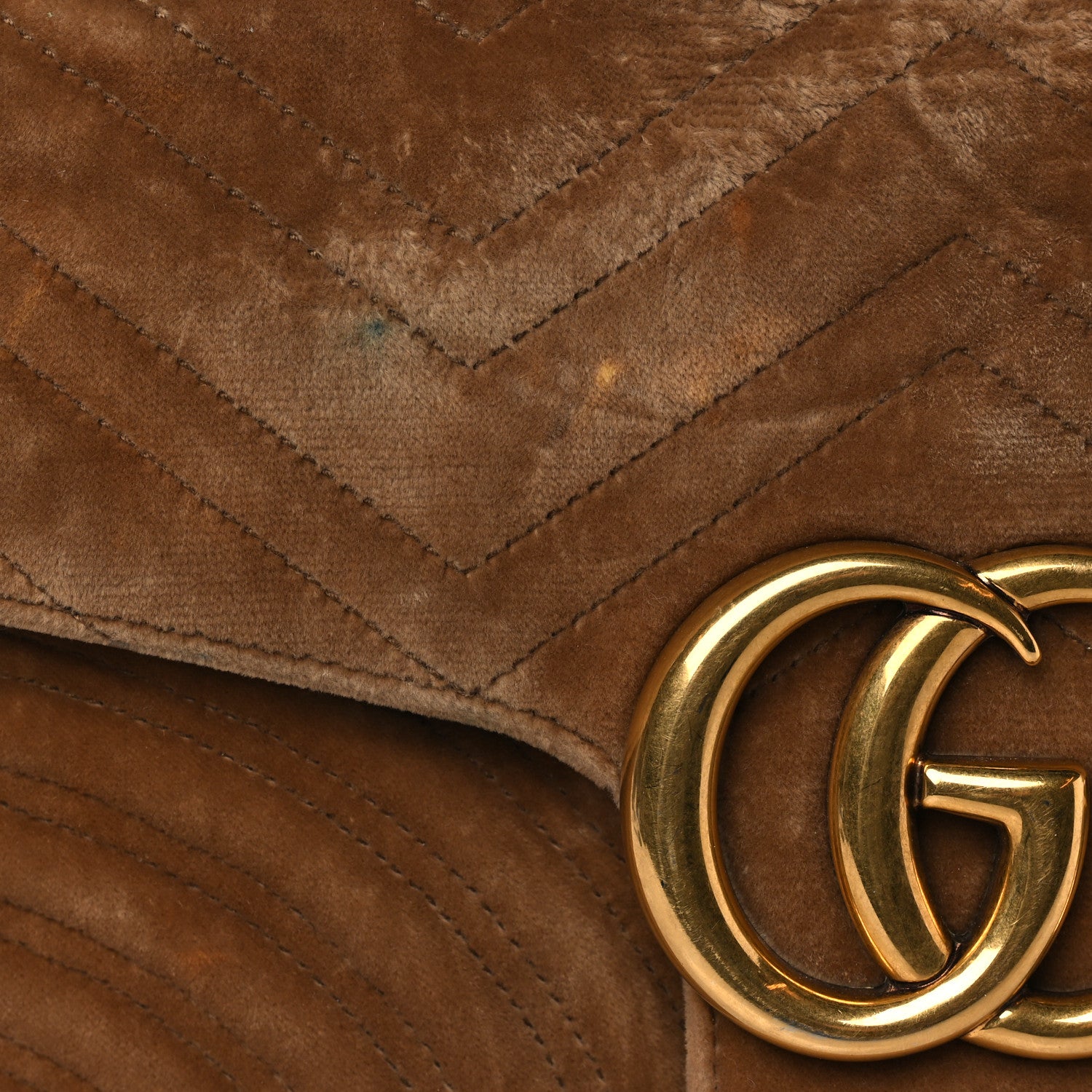 Gucci Velvet Matelasse Medium GG Marmont Shoulder Bag Taupe 9 of 10