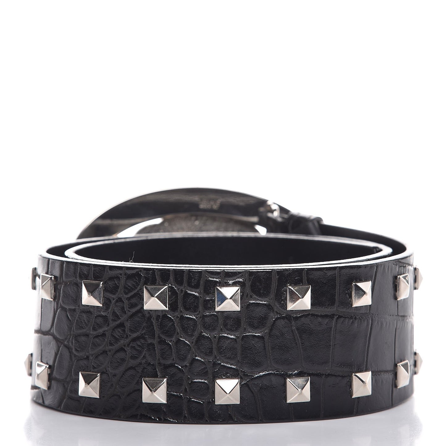 Croc Calfskin Embossed Studded Medusa Belt 75 30 Black