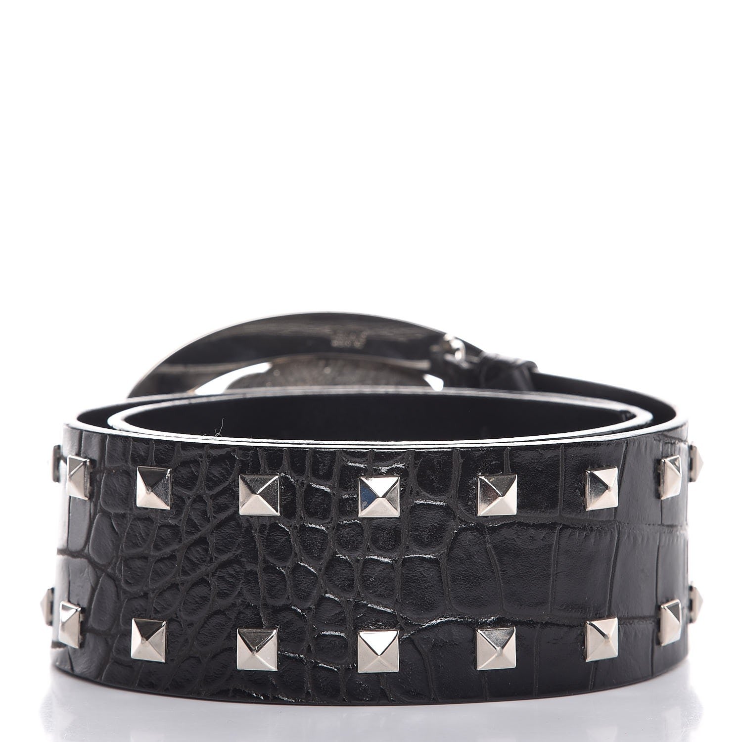 Versace Croc Calfskin Embossed Studded Medusa Belt 75 30 Black 3 of 7