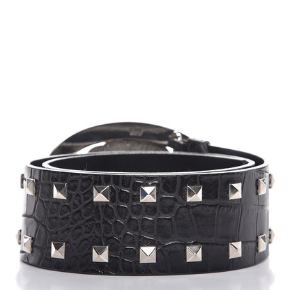 Versace Croc Calfskin Embossed Studded Medusa Belt 75 30 Black 3 of 7