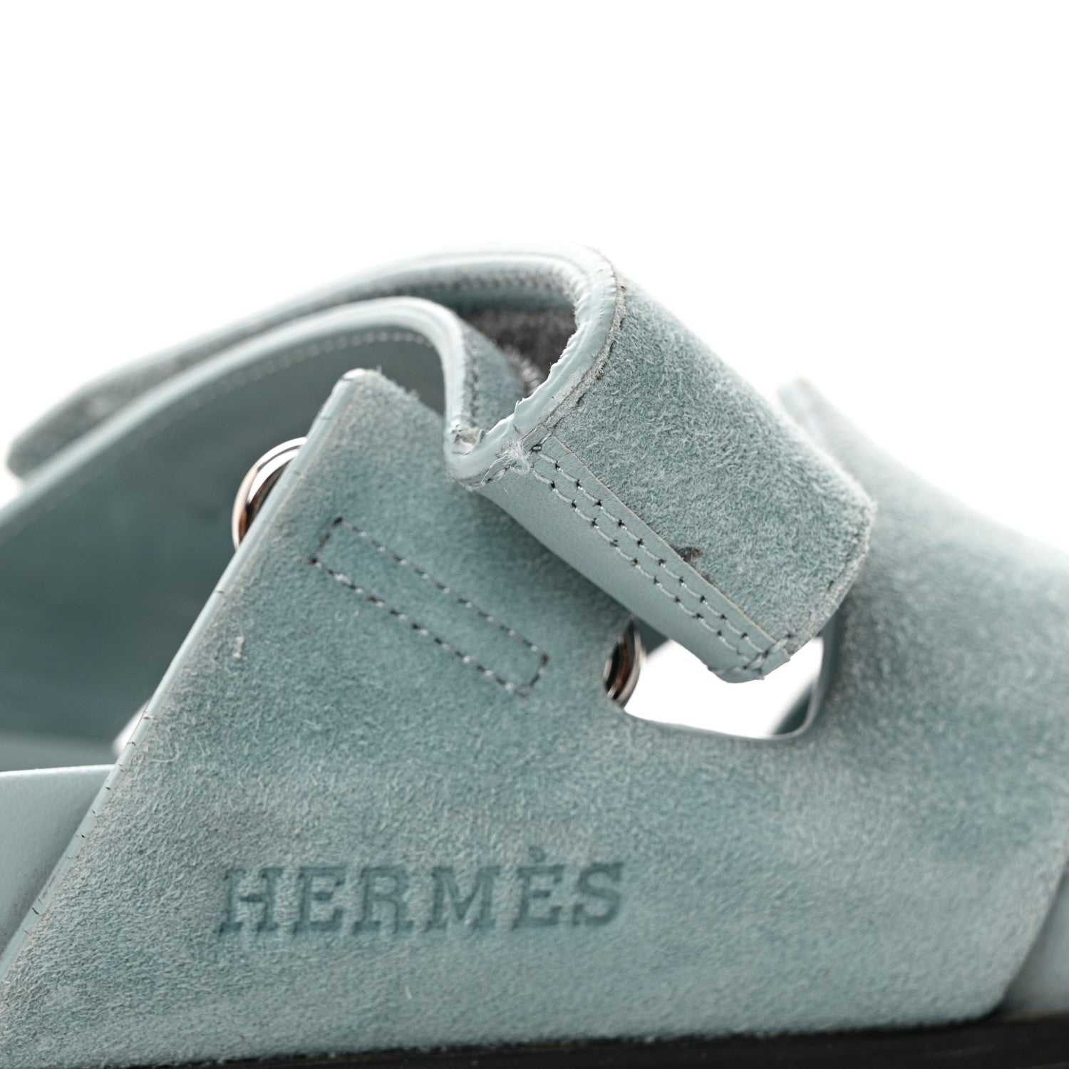 Hermes Suede Goatskin Womens Chypre Sandals 38 Vert D'eau 11 of 12