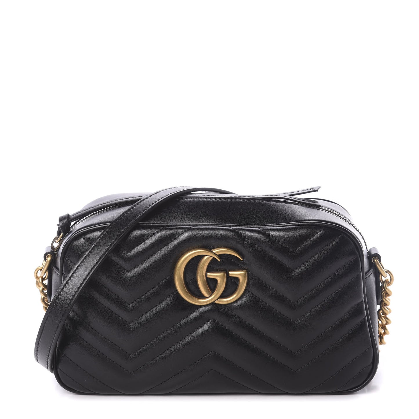 Calfskin Matelasse Small GG Marmont Chain Shoulder Bag Black