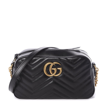 Gucci Calfskin Matelasse Small GG Marmont Chain Shoulder Bag Black 1 of 8