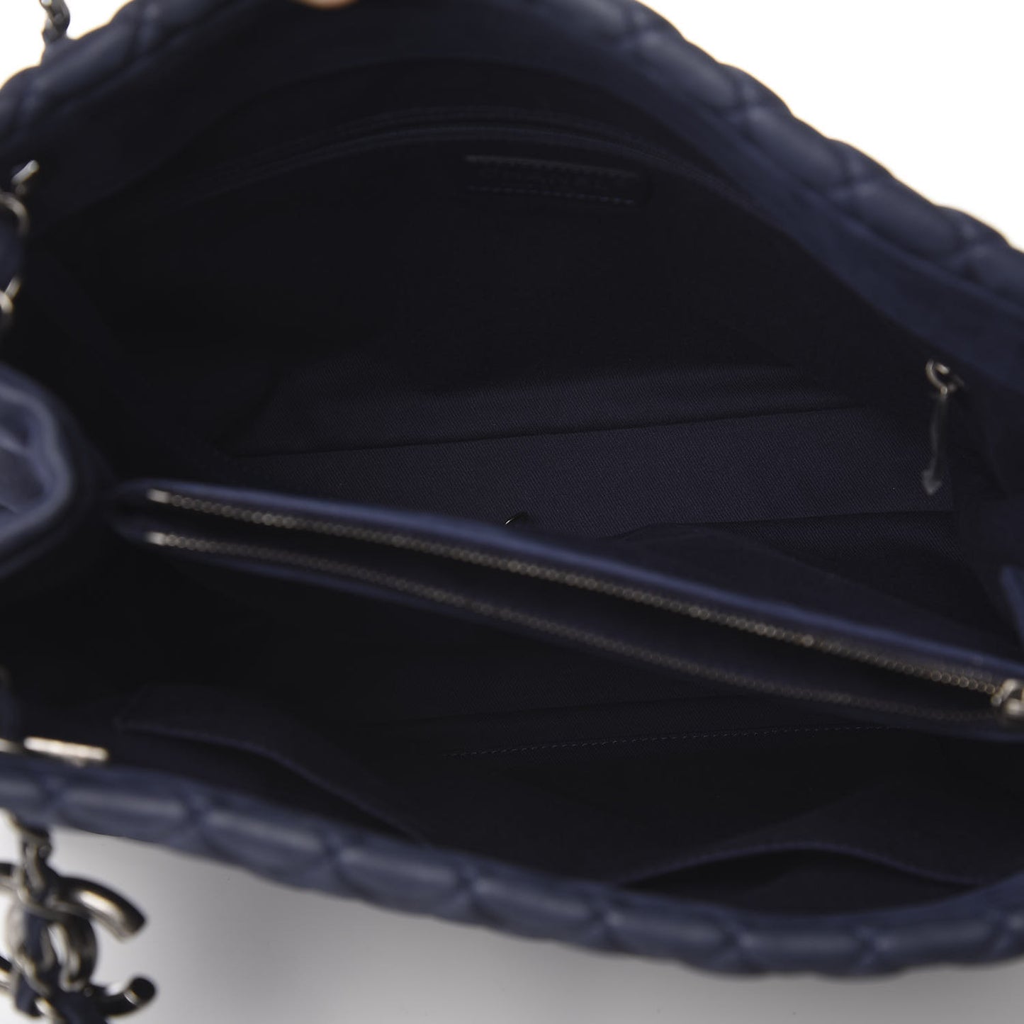 Iridescent Calfskin Quilted New Bubble Tote Dark Blue