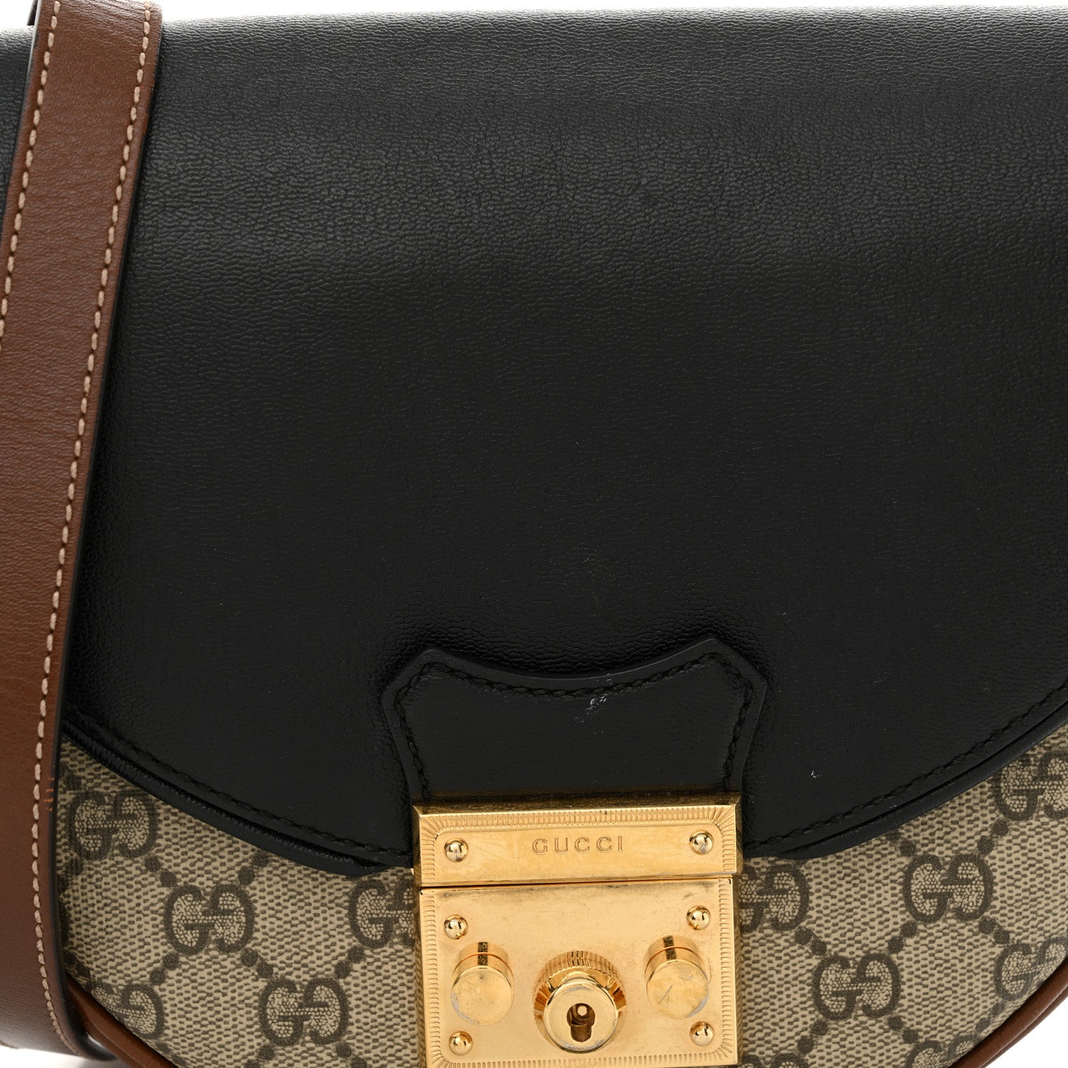 Gucci GG Supreme Monogram Calfskin Small Padlock Messenger Shoulder Bag Beige Black Cuir 8 of 12