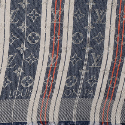 Louis Vuitton Silk Wool Monogram Mattress Stripes Shawl Blue Jean 4 of 5