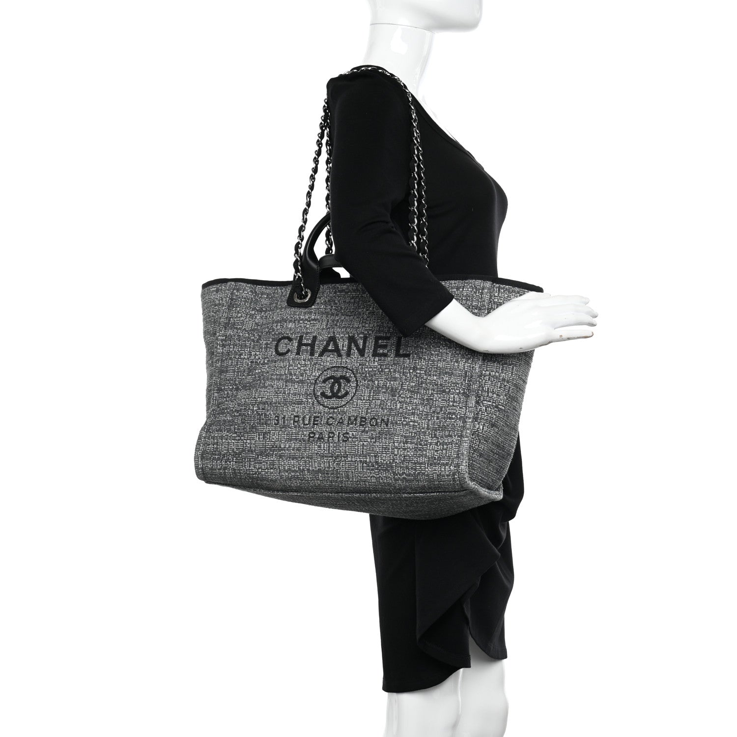Chanel Canvas Medium Deauville Tote Charcoal 2 of 10