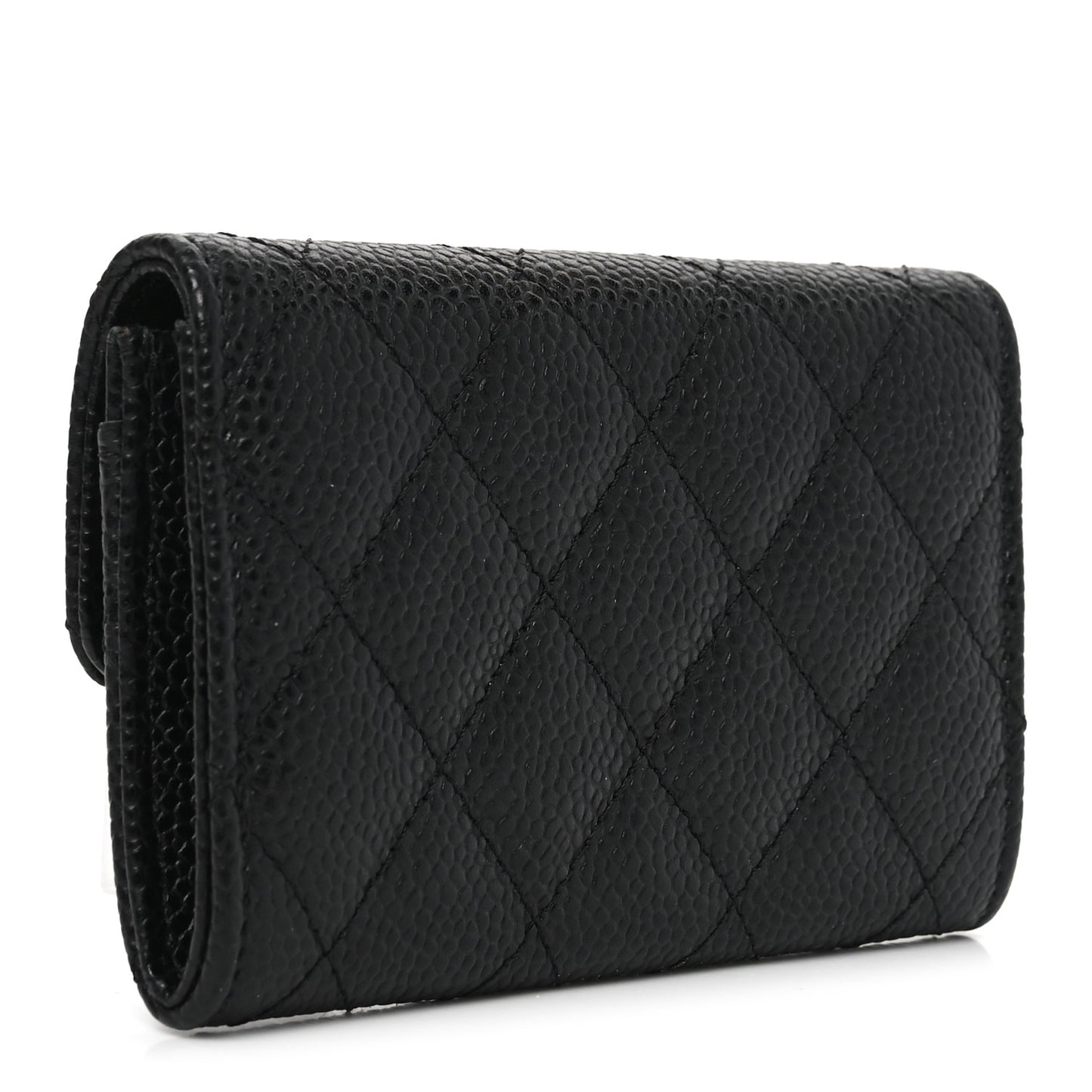 Caviar Quilted Flap Card Holder Black